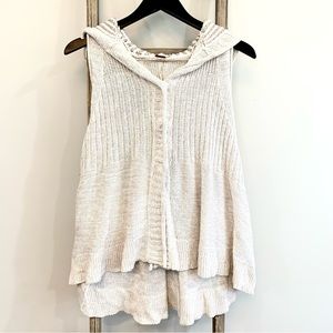 Free People Oatmeal Sleeveless Sweater Vest With Hood Size Large